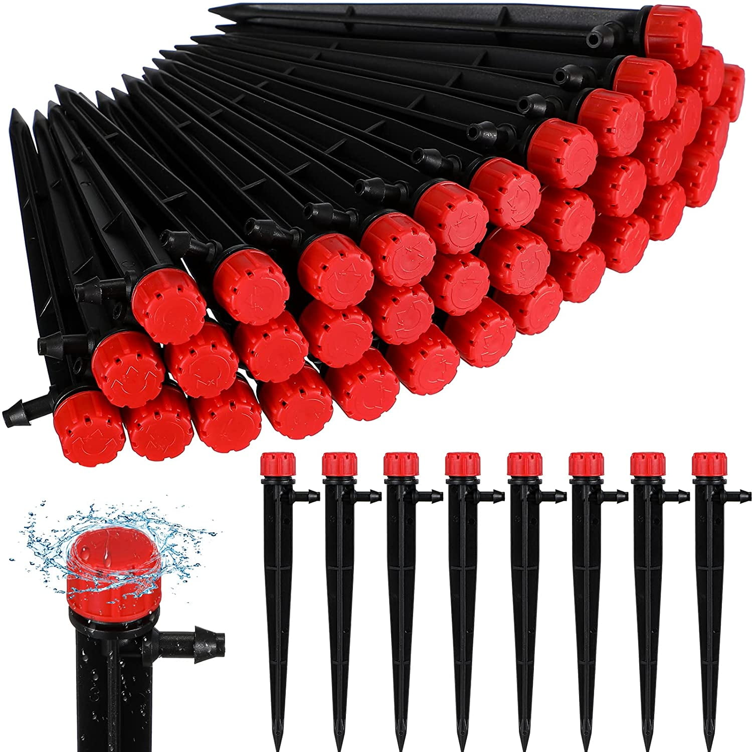 200 Pcs Drip Irrigation Emitters Drip Irrigation System Drip Irrigation Parts Adjustable 360 Degree Water Flow Fan Sprayer for 1/4 Inch 4mm/7mm Irrigation Tube Hose Patio Watering System (Green Black)