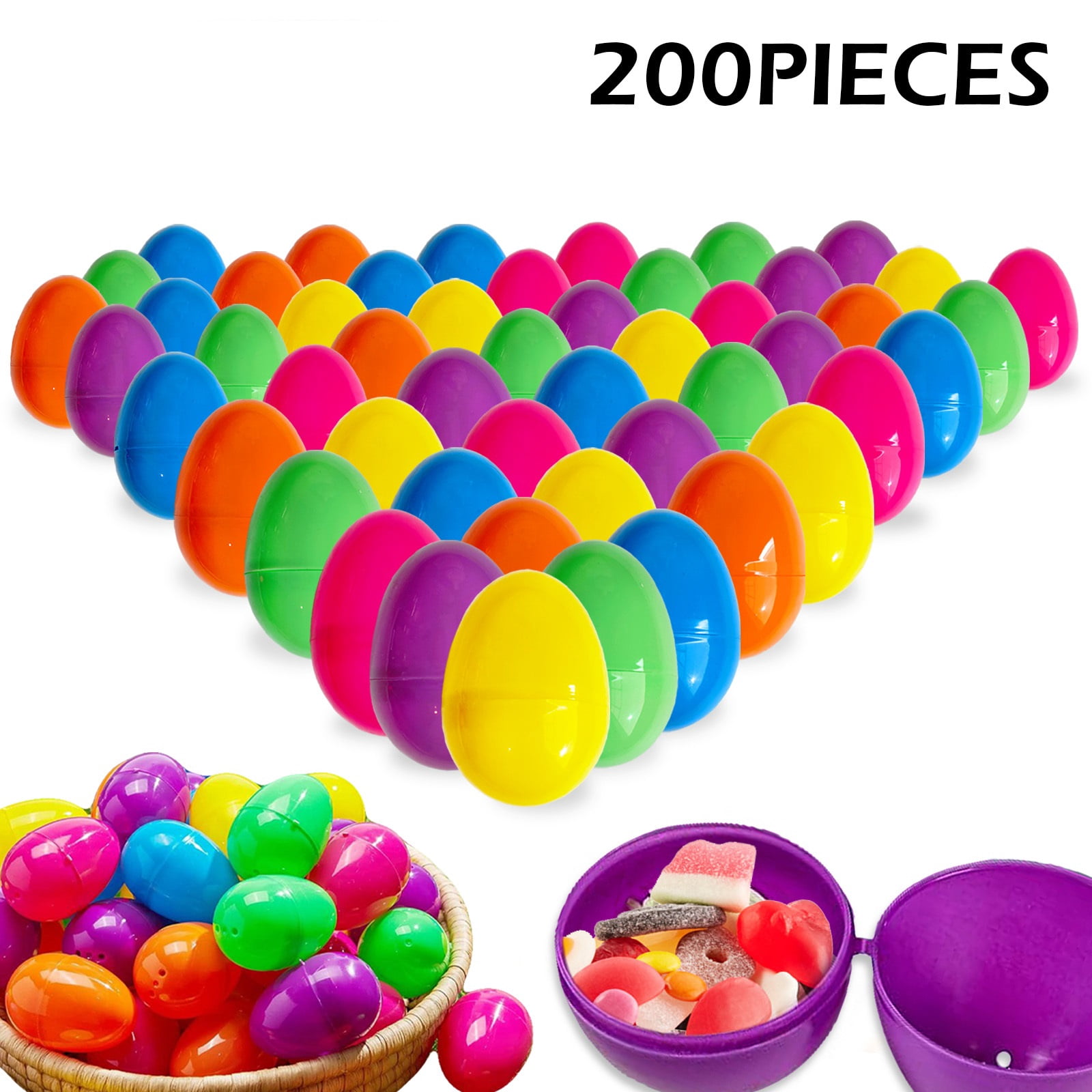 200 Pcs Easter Eggs, 2.25" Plastic Easter Eggs for Easter Hunt,Easter Themed, Decorations, Basket Stuffers Fillers