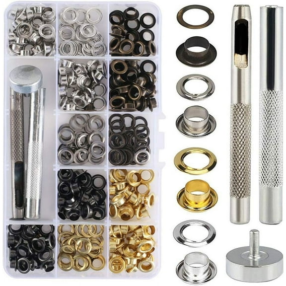 200 Pcs Eyelet 6Mm Sewing Eyelet 4 Colors Eyelets For Tarps Eyelet For Tarps With Punching Tool Eyelet For Curtains Tarps Leather Bags Shoes