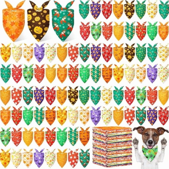 200 Pcs Fall Halloween Christmas Dog Bandanas Bulk Holiday Bandanas for Dogs Triangle Kerchief Bib Scarf Set for Pet Costume Party Photo Props Accories Pet Shops Groomers 25 Styles