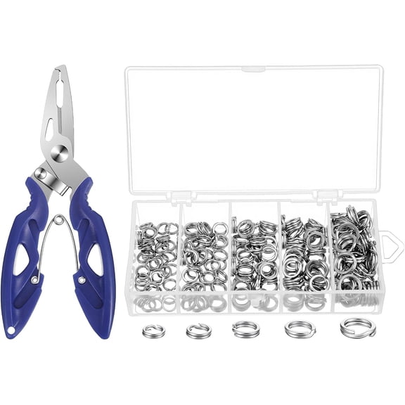 200 Pcs Fishing Stainless Steel Split Rings, 5 Sizes with Split Ring Pliers, Heavy Stainless Steel Splits Ring for Fishing and Lure Making, Saltwater Ready