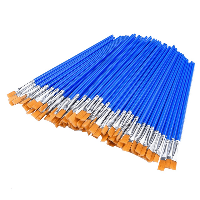 200 Pcs Flat Paint Brushes Plastic Barrel Nylon Bristle Flat Tip