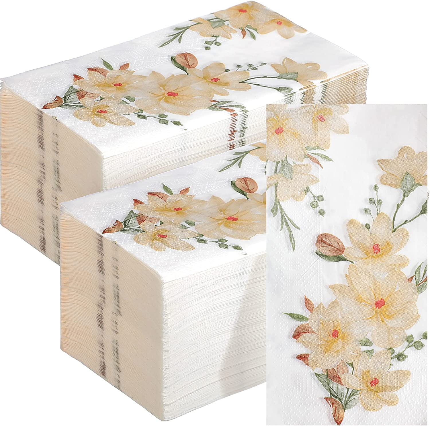 200 Pcs Floral Guest Napkins Bathroom Napkins Guest Disposable Hand Towels Dinner Paper Napkins Decorative Towels for Wedding Holiday Anniversary Birthday Tea Party Baby Shower