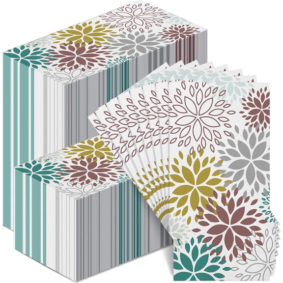 200 Pcs Floral Hand Paper Towel 2 Ply Dahlia Flower Guest Napkins Spring Guest Paper Napkins for Bathroom Disposable Hand Towels for Wedding Bridal Baby Shower Birthday