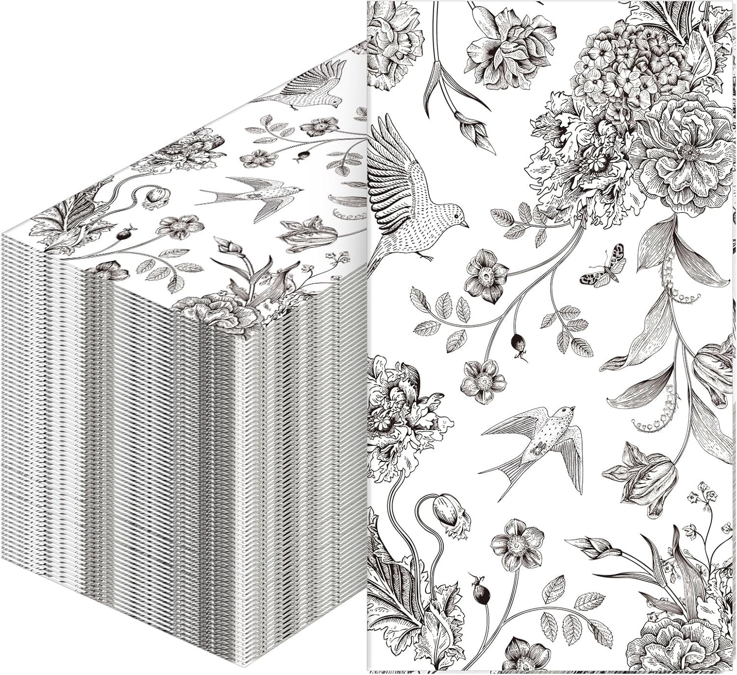 200 Pcs Floral Paper Napkins Disposable Hand Towels for Bathroom Guest Decorative Napkins for Bathroom Shower Toilet Room Holiday Wedding Bridal Tea Party(Black)