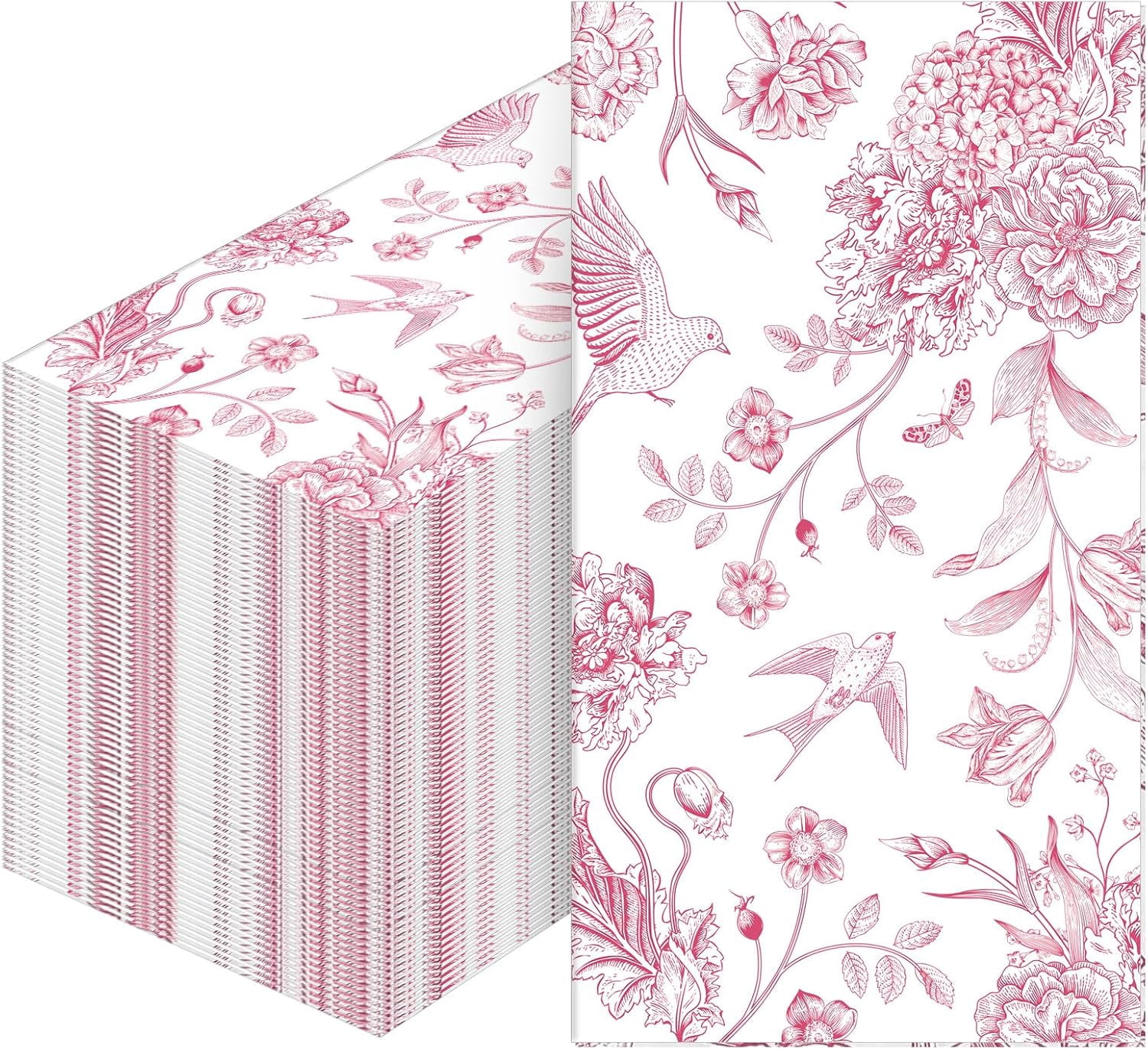 200 Pcs Floral Paper Napkins Disposable Hand Towels for Bathroom Guest Decorative Napkins for Bathroom Shower Toilet Room Holiday Wedding Bridal Tea Party (Pink)