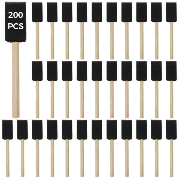 200 Pcs Foam Brush Set, Bulk Sponge Paint Applicators with Wooden Handles for Arts, Crafts, Paint, Stain, Varnish, DIY Projects