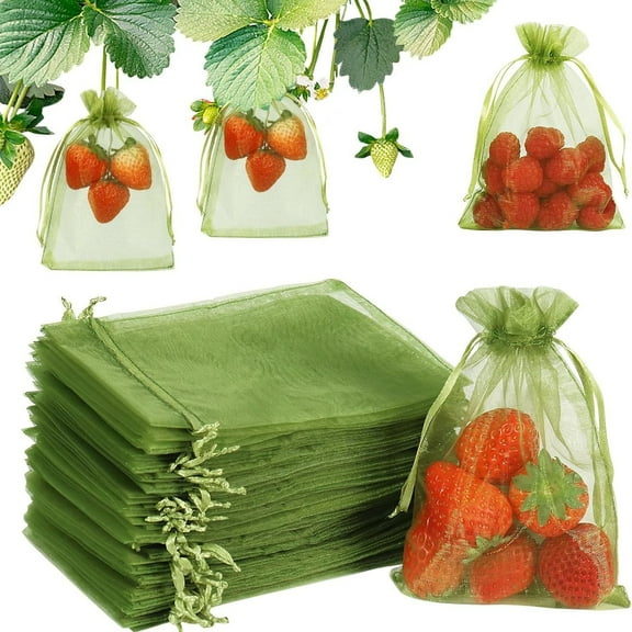 200 Pcs Fruit Protection Bags, Green Garden Netting Fruit Netting Bags with Drawstring, Garden Netting Bags with Drawstring for Protecting Blueberry Tomato Fruits Vegetables