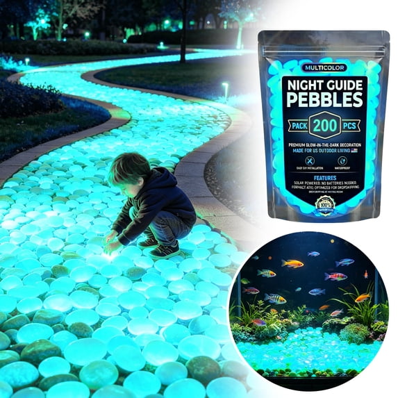 200 Pcs Glow in The Dark Luminous Stones Colorful Cobbles, Decorative Pebbles for Aquarium Fish Tank Garden Path Sidewalk, Patio Terrace Lawn Yard Ornaments Night Glow Rocks