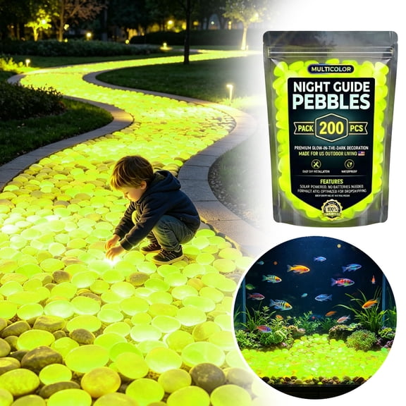 200 Pcs Glow in The Dark Luminous Stones Colorful Cobbles, Decorative Pebbles for Aquarium Fish Tank Garden Path Sidewalk, Patio Terrace Lawn Yard Ornaments Night Glow Rocks