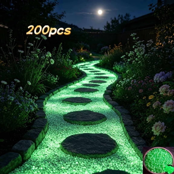 200 Pcs Glow in Dark Rocks, Glow Pebbles Stones for Outdoor Garden, Glowing Rocks Outdoor Luminous Stone for Fish Tank Garden Patio Aquarium Walkway Driveway (Green)