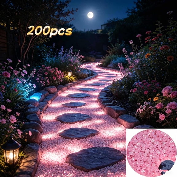 200 Pcs Glow in Dark Rocks, Glow Pebbles Stones for Outdoor Garden, Glowing Rocks Outdoor Luminous Stone for Fish Tank Garden Patio Aquarium Walkway Driveway (Hot Pink)