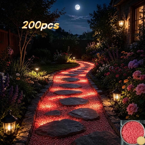 200 Pcs Glow in Dark Rocks, Glow Pebbles Stones for Outdoor Garden, Glowing Rocks Outdoor Luminous Stone for Fish Tank Garden Patio Aquarium Walkway Driveway (Pink)