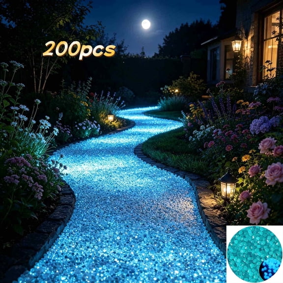 200 Pcs Glow in Dark Rocks, Glow Pebbles Stones for Outdoor Garden, Glowing Rocks Outdoor Luminous Stone for Fish Tank Garden Patio Aquarium Walkway Driveway (Sky Blue)