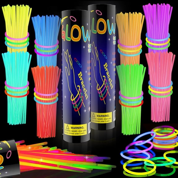 200 Pcs Glow Sticks Bulk Party Pack, 8'' Glow in the Dark Party Supplies, Glow in the Dark Light Up Sticks with Connectors, Party Favors for Birthday, Concert, Raves, Halloween, Christmas