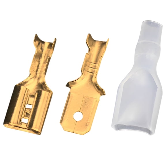 200 Pcs Gold Female Spade Connectors Kit, 6.3mm Disconnect Terminals with Insulating Sleeves, Cold Press Wire Crimp Connector for AWG 20-14 0.5-2.5mm² Electrical Wiring, Terminal for Automotive Audio