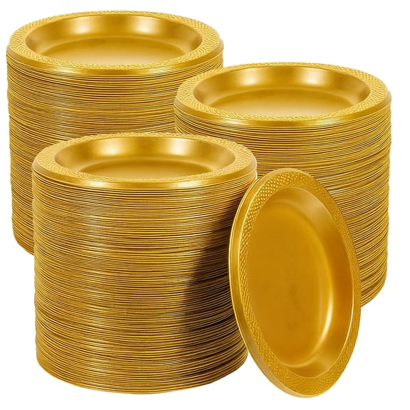 200 Pcs Gold Plastic Dessert Plates 6 Inch Disposable Small Cake Plates for Wedding Birthday Party Events