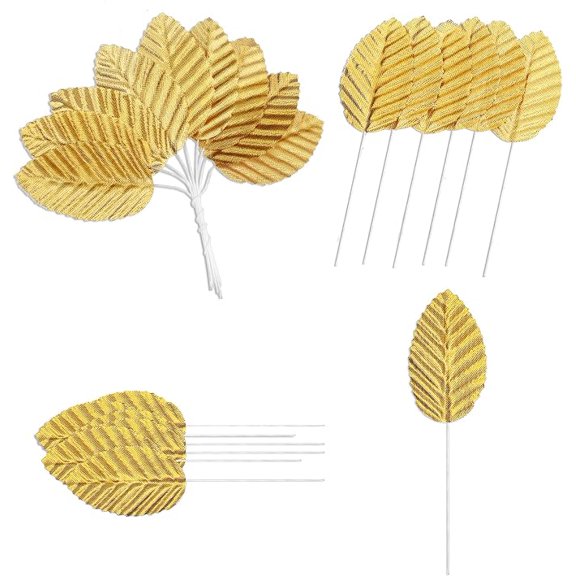 200 Pcs Golden Artificial Leaves with Stems DIY Corsage Single Leaf Crafts Gold Floral Accents Silk Leaf Artificial Leaves for Wedding Decor Flower Bouquet
