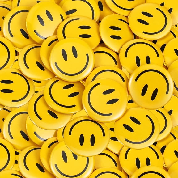 200 Pcs Happy Smile Face Button Pin Retro Pinback Badge Classic Smile Face Pin for Backpacks Accessory Women's Novelty Buttons and Pins, 1.25 Inch Diameter(Yellow)
