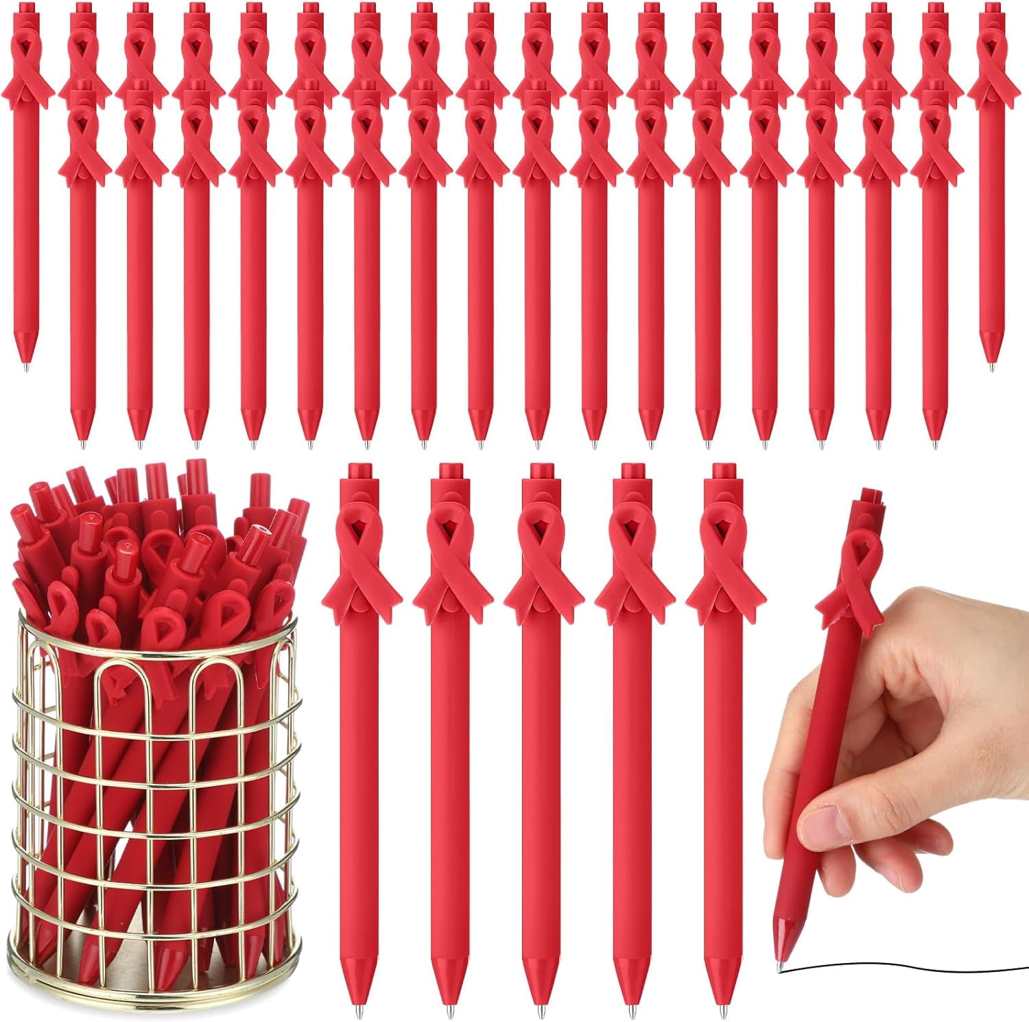 200 Pcs Heart Health Awareness Month Pen Bulk Red Ballpoint Pens Heart Disease CHD Awareness Week for Charity Public Activity Warrior Fundraising Office Charity Events Supplies