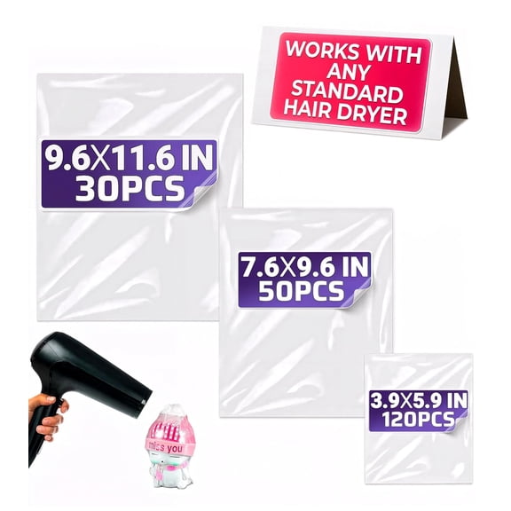 200 Pcs Heat Shrink Wrap Bags  3 Sizes 3.93x5.90 (120) 7.67x9.64 (50) 9.64x11.61 (30)  Clear PVC Film for Gift & Soap Packaging, DIY Crafts | 4th of July Wrapping, Bath Bombs, Decor & Party Bags