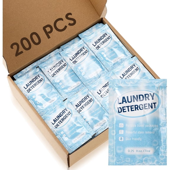 200 Pcs Individual Travel Laundry Detergent Bulk Travel Size Laundry Detergent Packets Portable Single Use Liquid Soap for Traveler Hostel Essentials Cleaning