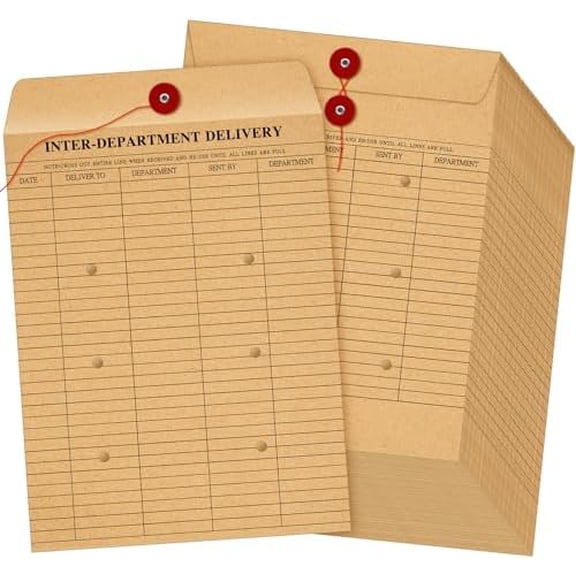 200 Pcs Interoffice Envelopes Print Inter Department Envelopes Red String Tie and  Closure, Brown Kraft(10" X 13")$$Office