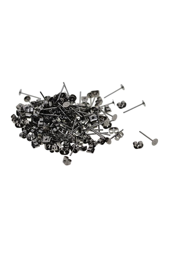 200 Pcs Iron Ears Posts with Round Flat Ear Backs for Ear - Black