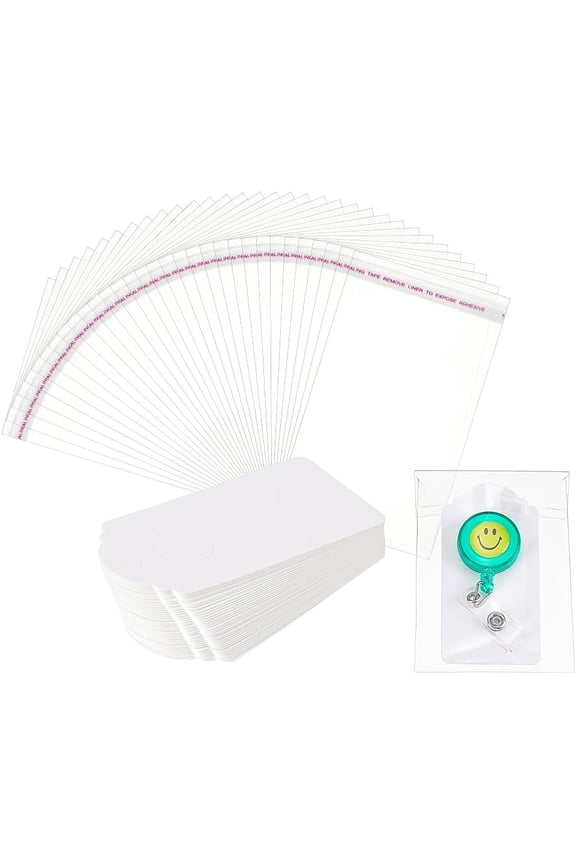 200 Pcs Keychain Display Cards 3.941.970.01inch Keychain Display Cards with Self-Sealing Bags Keyring Cards Holder for Display Jewelry Packaging Supplies White
