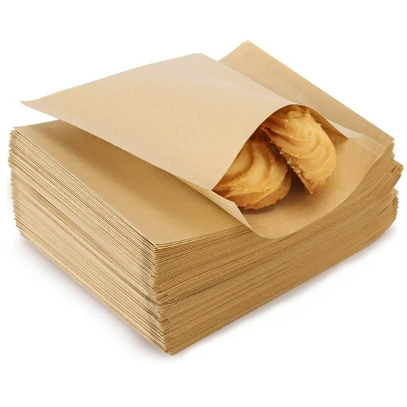 200 Pcs Kraft Paper Treat Bags Brown Flat Favor Bag for Cookie Popcorn Snacks Party Small Gift Bag (4 x5 Inch)
