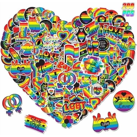 200 Pcs LGBT Pride Stickers, LGBTQ+ Stickers Rainbow Sticker Bulk for Pride Month Lesbian Bisexual Sticker Vinyl Waterproof Gay Pride-Stuff for Water Bottle Laptop Skateboard Guitar Car