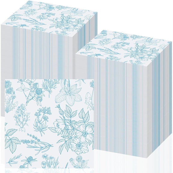 200 Pcs Light Blue Floral Paper Napkins Bulk Disposable Guest Hand Towels for Bathroom Blue and White Cocktail Dinner Napkins for Wedding Bridal Shower Baby Shower Birthday Table Party Supplies