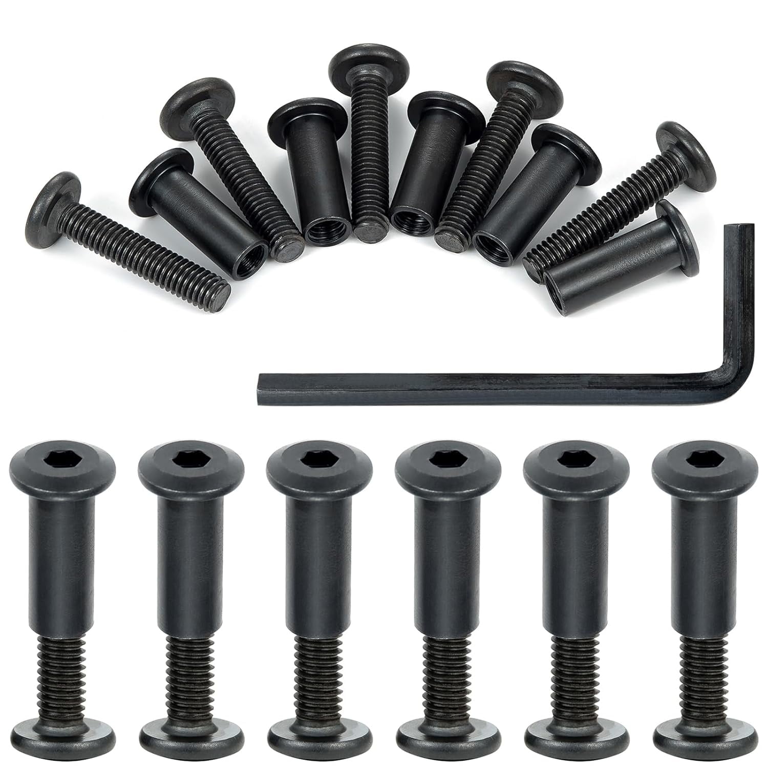 200 Pcs M6x30mm Black Furniture Bolts & Binding Post Screws, Barrel