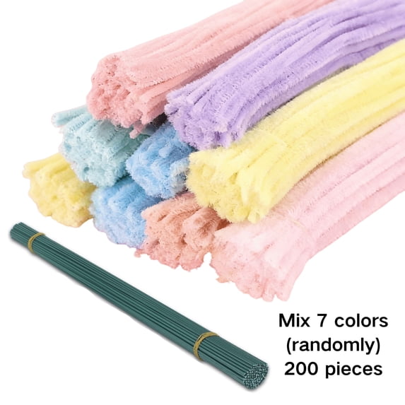 200 Pcs Macaron Pastel Chenille Stems Mixed Color Pipe Cleaners for DIY Art Crafts, Creative School Projects & Handmade Decorations, Soft & Flexible Fuzzy Sticks for All Ages(6mm x 12 Inch)