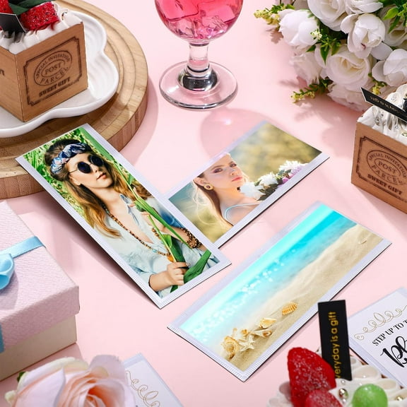 200 Pcs Magnetic Photo Booth Frame with Inserts for 2x6 PVC Holder, Vertical Refrigerator Photo Magnets