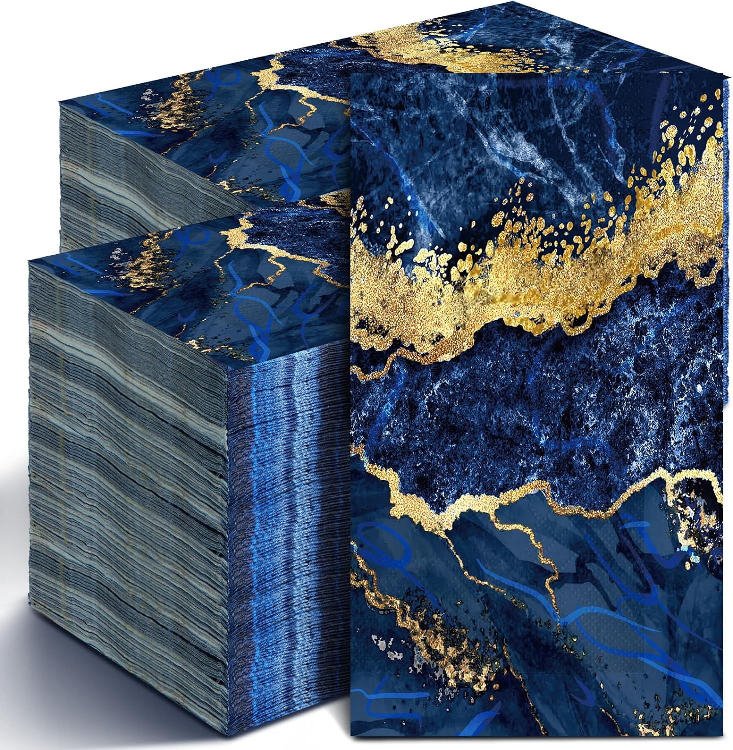 200 Pcs Marble Guest Napkins 2 Ply Disposable Guest Bathroom Paper Napkins Black Gold Marbleized Hand Towels for Home Bathroom Kitchen Table Decor (Blue Gold)