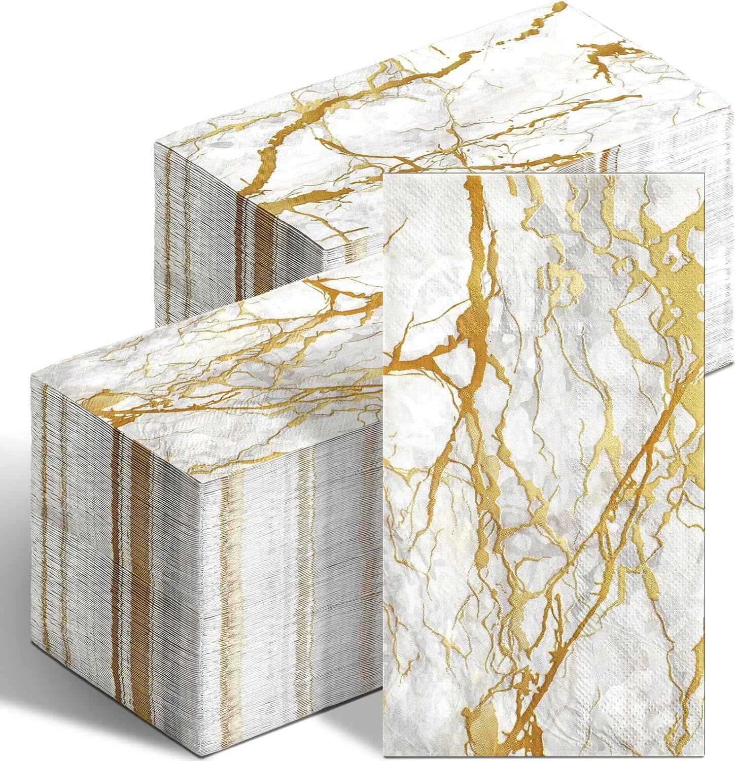 200 Pcs Marble Guest Napkins 2 Ply Disposable Guest Bathroom Paper Napkins Black Gold Marbleized Hand Towels for Home Bathroom Kitchen Table Decor (White Gold)