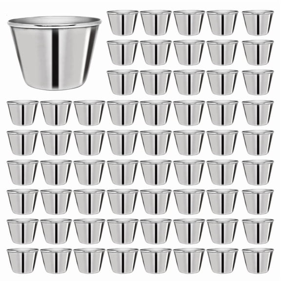 200 Pcs Metal Sauce Cups 2.5oz Ramekins, Stainless Steel Dipping Sauce Cups Metal Condiment Container Reusable
