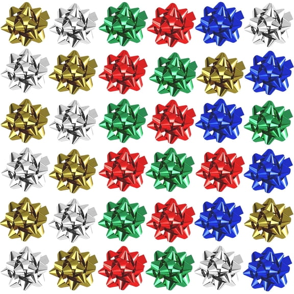 200 Pcs Mini Christmas Gift Bows, 1 Inch Mini Bows, Adhesive Present Bow, Metallic Star Bow for Presents Holiday Party Decoration Christmas DIY Gift Wrapping, Assorted Colors