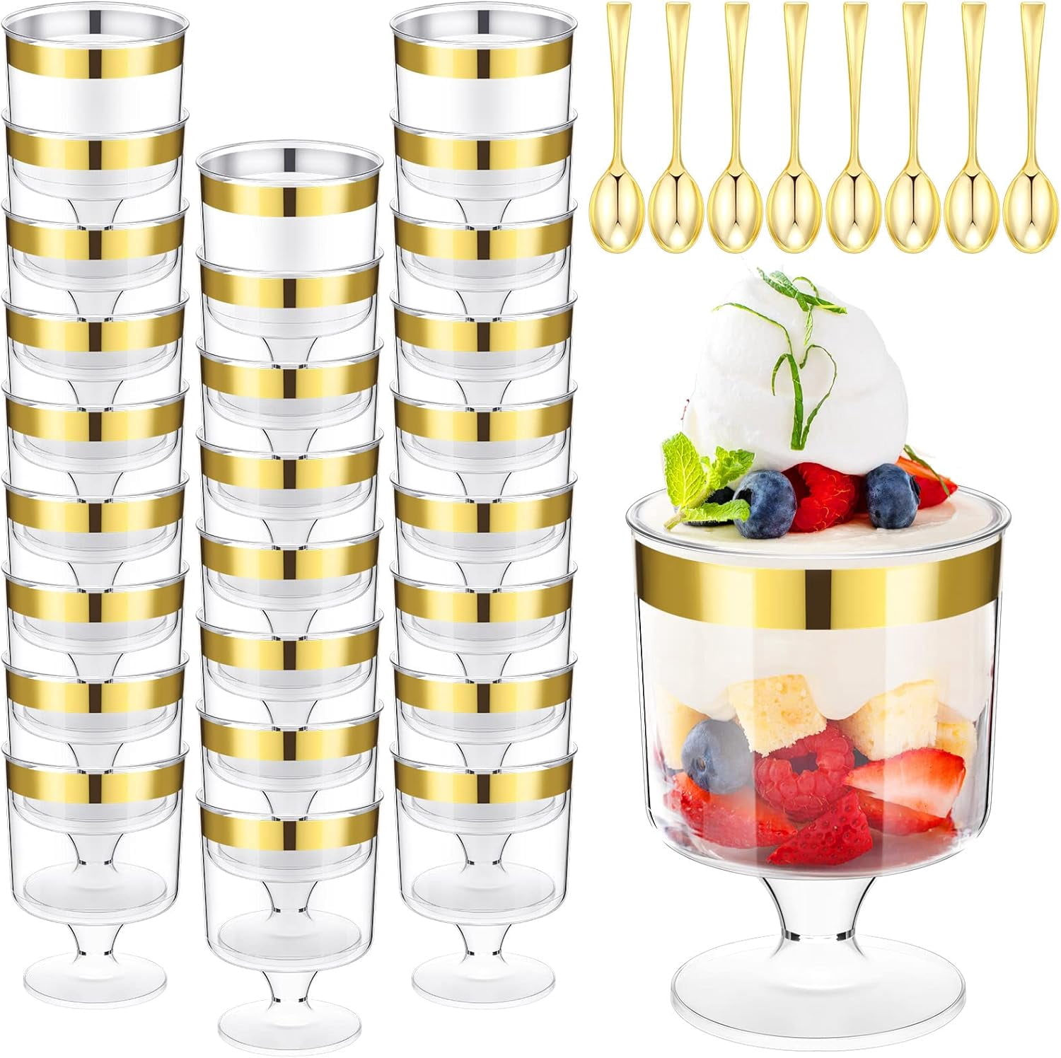 100-Piece Pink Dessert Cup Set With Spoons - 5oz Clear Plastic Parfait Cups & Square Shot Glasses For Parties & Events