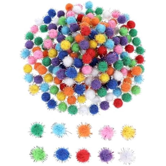 200 Pcs Mini Pompoms for Crafts Small Pom Pom Balls Craft Bulk Glitter Fuzzy Pompom Puff Balls for DIY Arts, Crafts Projects, Home Decorations, Summer Holiday Party, Fuzzy Ball to Glue on