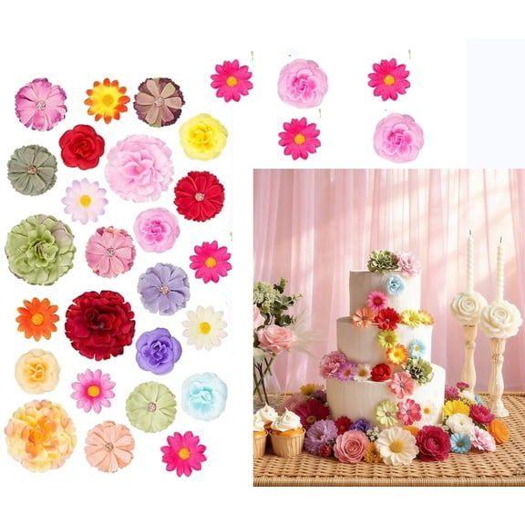 200 Pcs Mini Silk Flower Heads Small Fake Rose Daisy for Crafts Artificial 3D Loose Fabric Flowers Heads for Wedding Hair Cap Dresses Decorations (Bright Colors Mixed)
