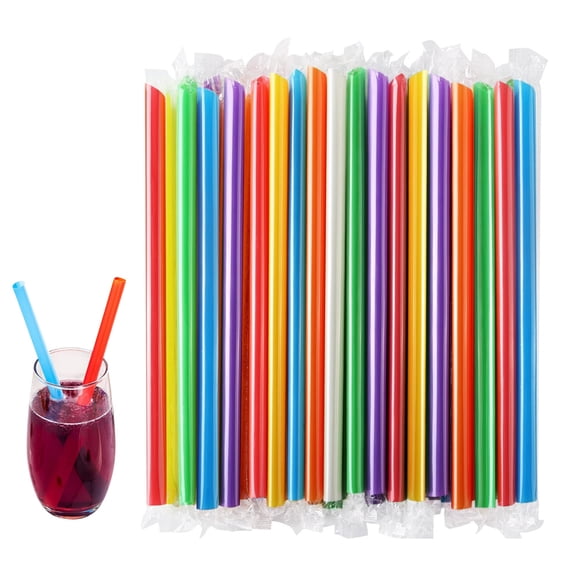 200 Pcs Multicolor Drinking Straws Individually Wrapped,Disposable Plastic Smoothie Straws,Wide-mouthed Straight Straws,9.45 inch Jumbo Milktea Straws,for Summer Party Picnic Scheam