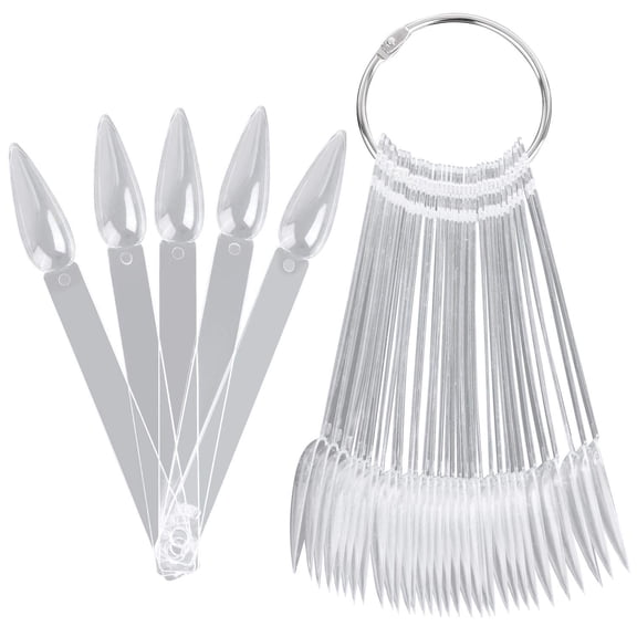 200 Pcs Nail Sample Sticks Clear Stiletto Nail Color Display Tips Nail Art Practice with Metal Rings