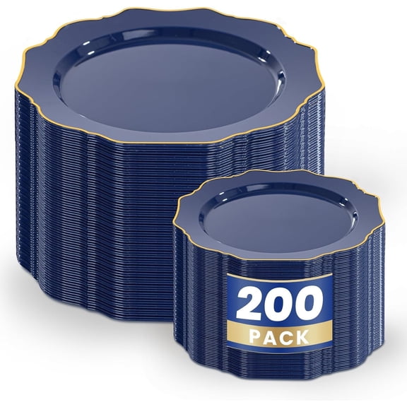 200 Pcs Navy Blue Heavy Duty Disposable Plastic Plates