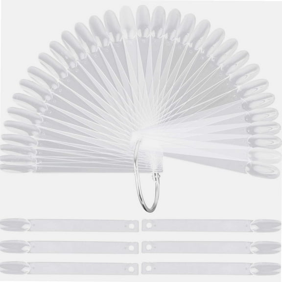 200 Pcs Oval Nail Polish Sample Sticks Fan-shaped Finger Nail Color Display Swatches with Metal Split Ring, Clear