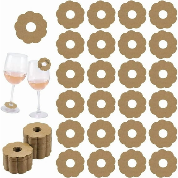 200 Pcs Paper Drink Name Tags for DIY Wine Glasses 2inch Flower Shape Tan/White Color Wine Glass Marker Blank Wine Glass Charm Cocktail Champagne Tag Identification Marker for DIY Party Guest