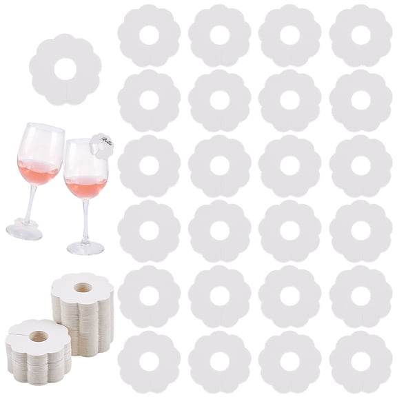 200 Pcs Paper Drink Name Tags for Wine Glasses 2inch Flower Shape Tan/White Color Wine Glass Marker Blank Wine Glass Charm Cocktail Champagne