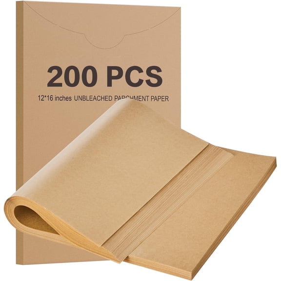 AOKIWO 200 Pcs Unbleached Parchment Paper Sheets, 12 x 16 inches Non-Stick Precut, for Baking, Grilling, Air Fryer, Steaming