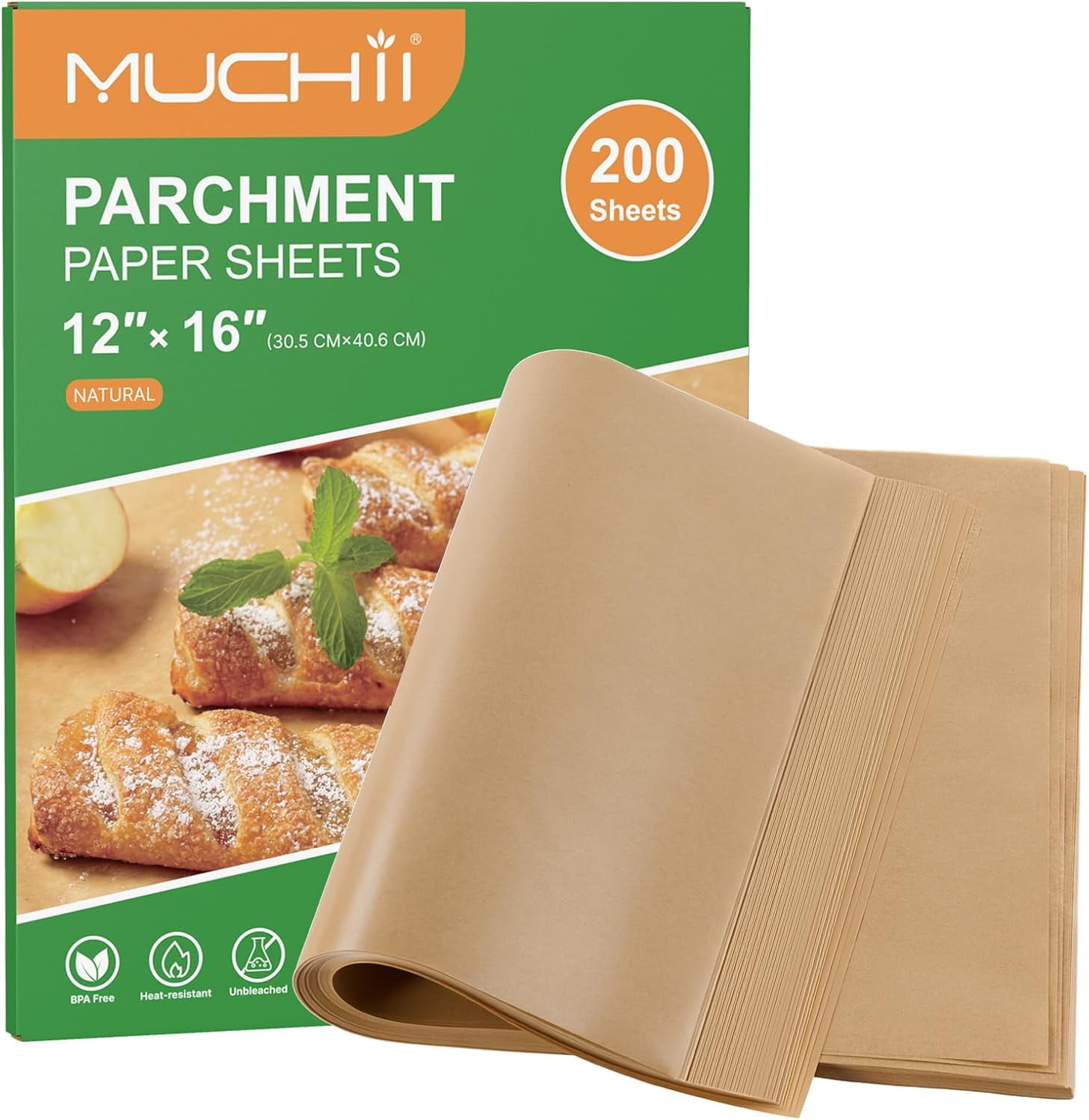 200 Pcs Parchment Paper Sheets, 12 x 16 Inch Precut Non-Stick Baking Parchment for Oven, Grilling, Steaming, Air Fryer, and Half Sheet Pans